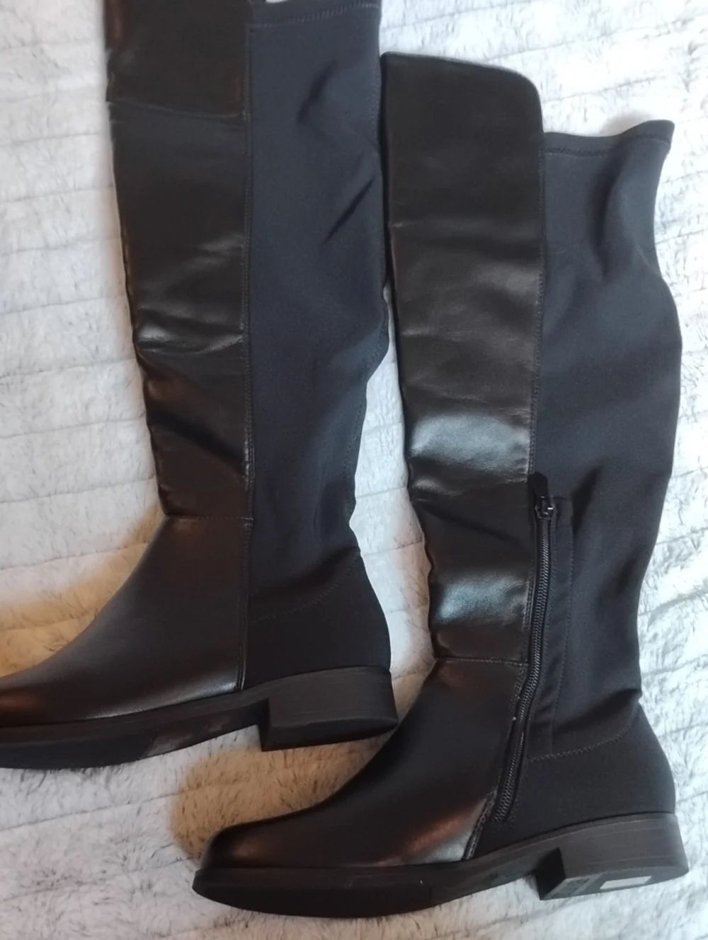 Dream Pairs Black Over-the-Knee Stretch & Faux Leather Boots